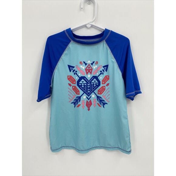 Wonder Nation Girls Stretch Crew Neck Short Sleeve Rash Guard Shirt Blue Size M - Picture 1 of 5